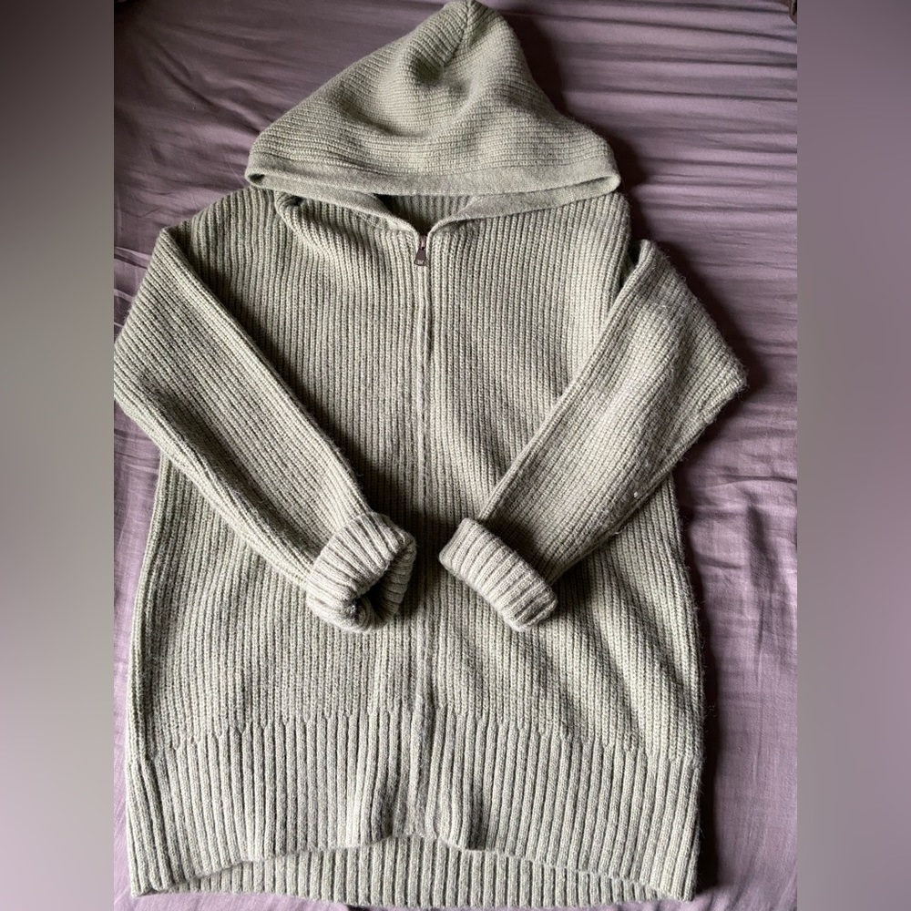 green zip up sweater